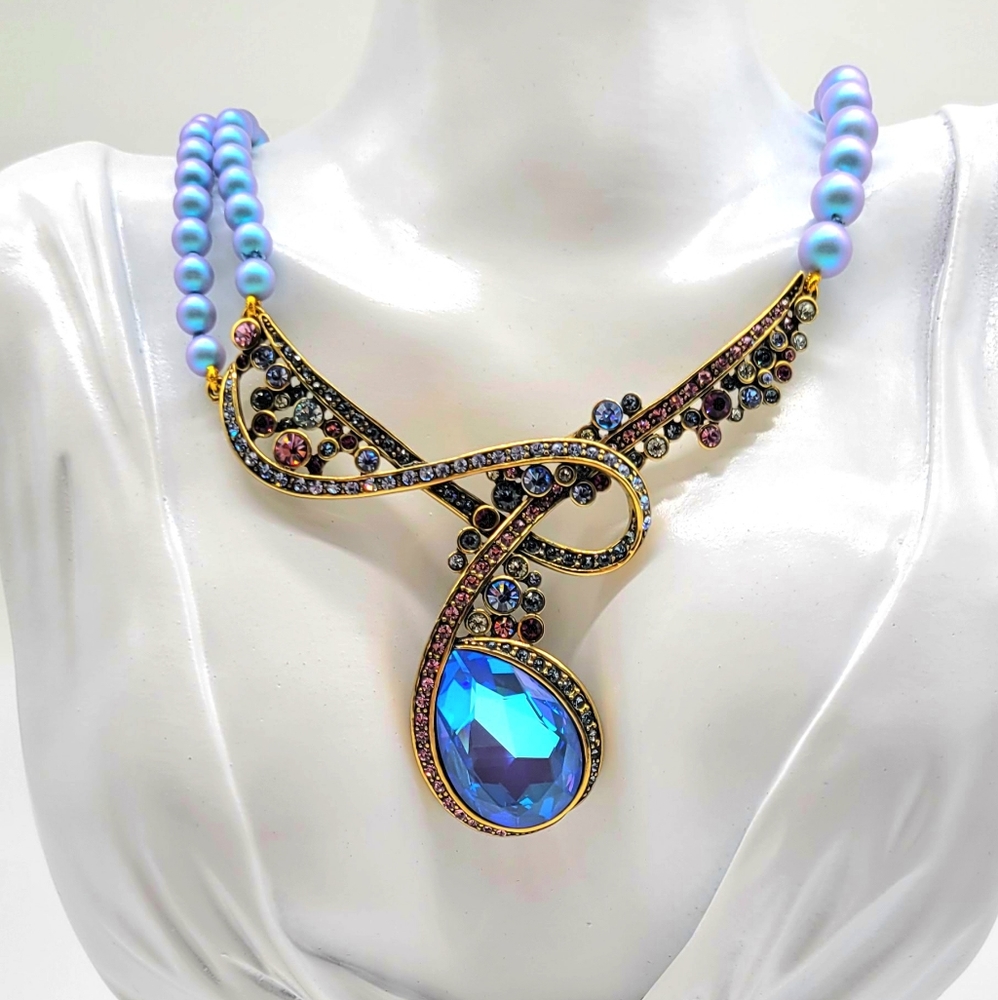 Heidi Daus Multicolor Swarovski Crystal Tears of Joy Necklace w Iridescent Pearl